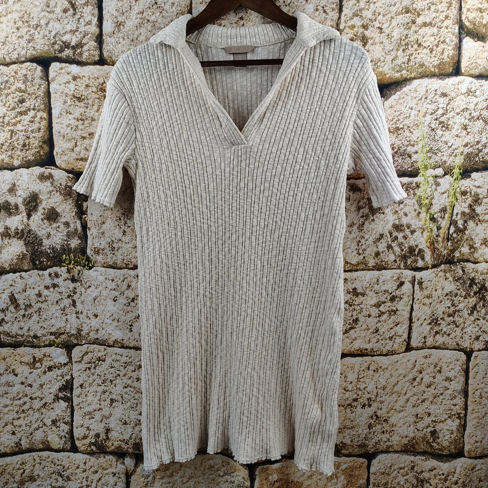 H&M Cream And White Textured Mini Shirt Dress With Collar Women's Size Small - Picture 1 of 12